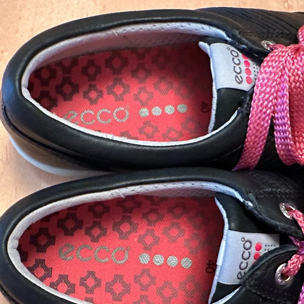 Women's Ecco Size 40 Hydromax Black & Pink Leather spikeless Golf Shoes - Picture 5 of 9